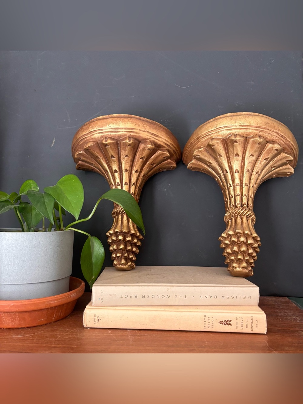 Vintage Gold Wall Shelves, Hollywood Regency Plaster